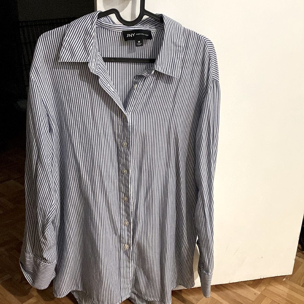 Jones New York blue and white Long Sleeve Button Down Shirt